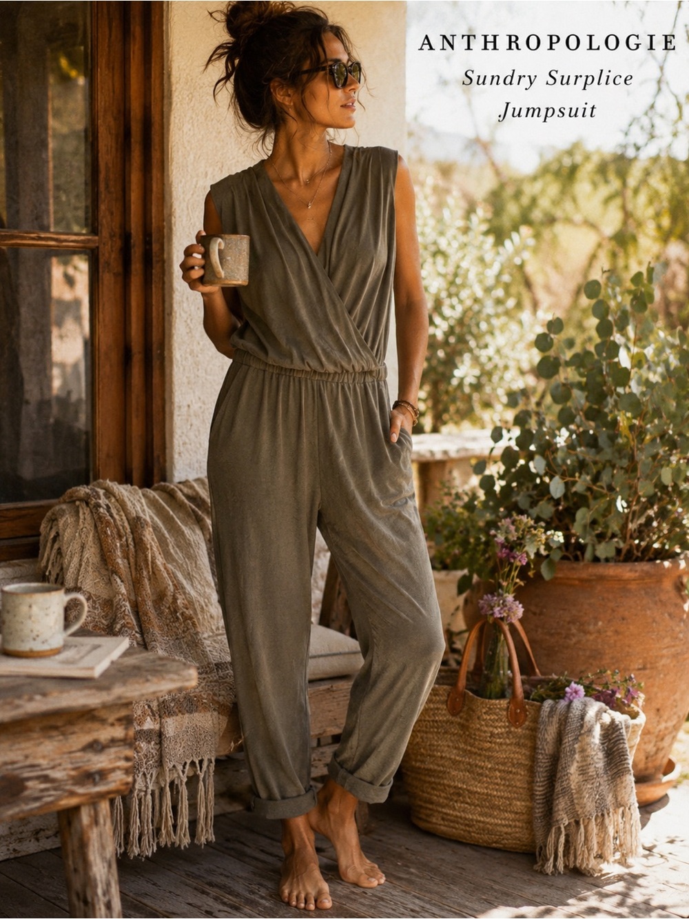 Anthropologie, Sundry Surplice Jumpsuit,
Lounge Jumpsuit Cuffed Tapered SIZE S